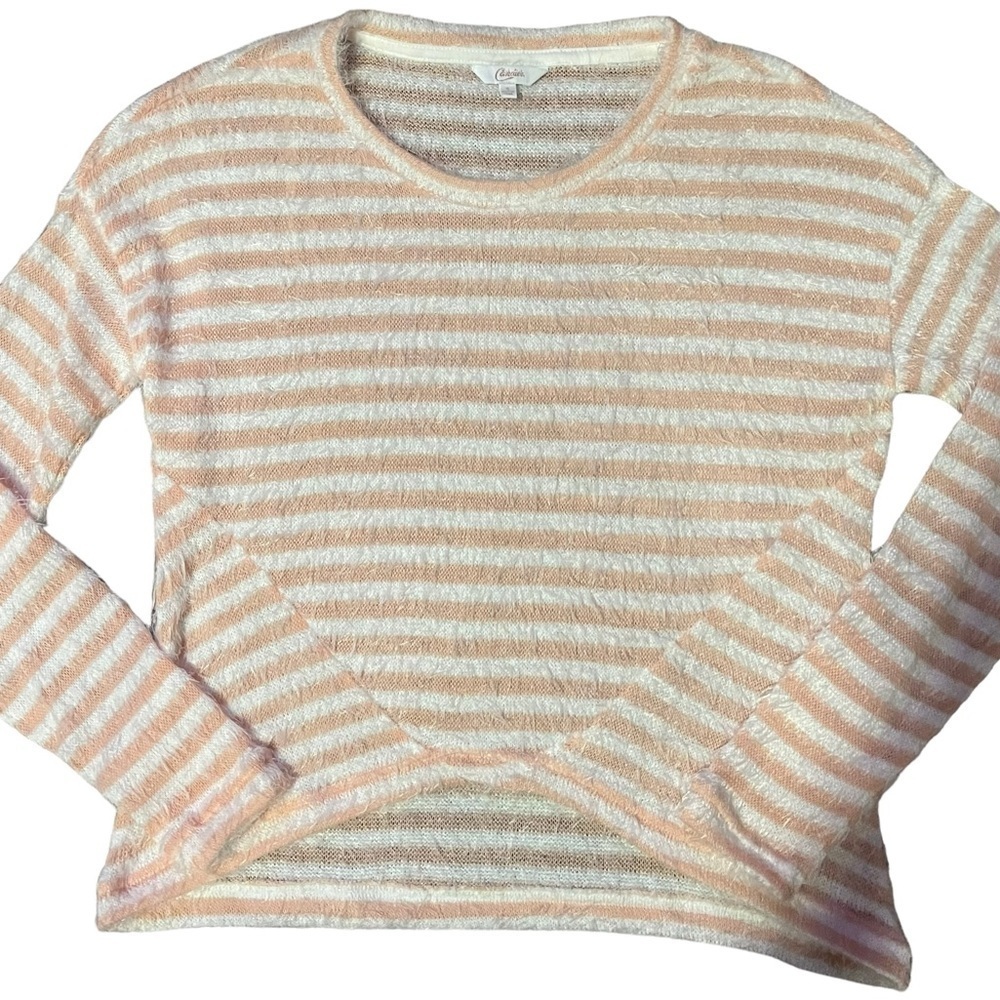 Candies peach and white long-sleeve fuzzy sweater size S